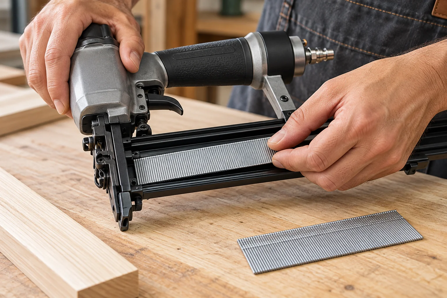 Brad Nails · Loading a straight nailer magazine