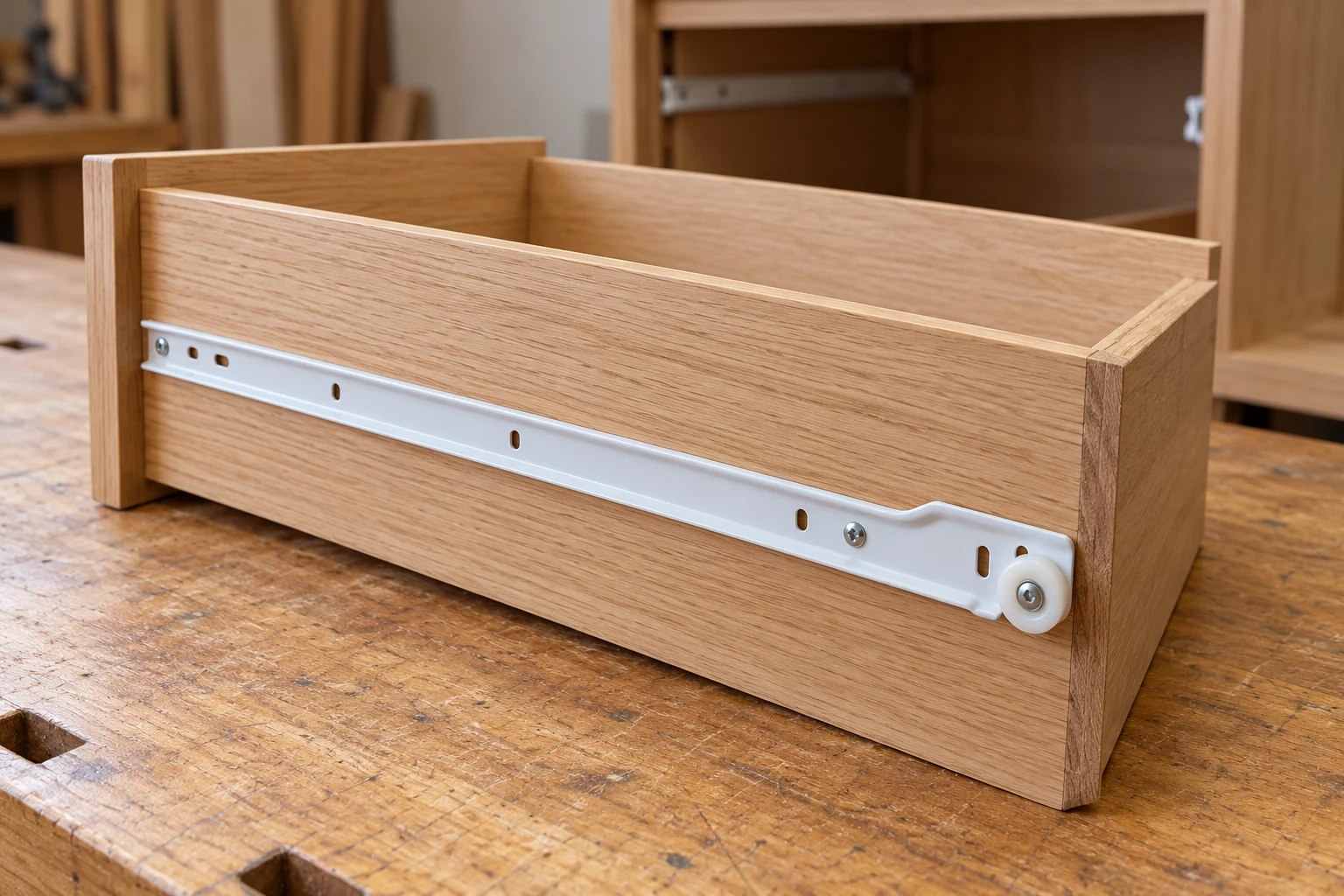 Drawer Slides · Roller rail on a drawer box