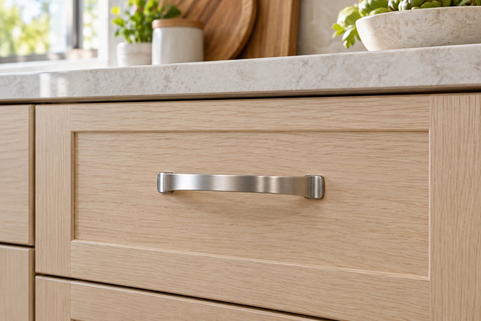 Handles · Silver wide thin arch subtype: oak drawer