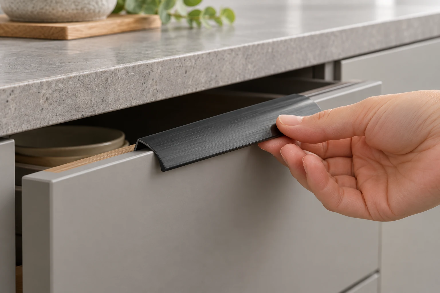 Edge Pull Profile · Gripping the curved lip at a drawer edge