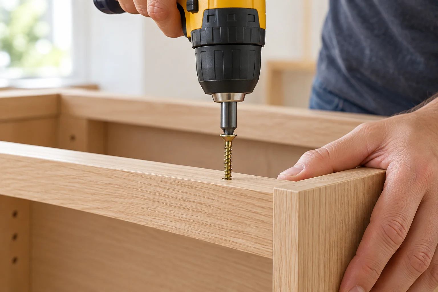 Screws · Driver aligned with a wood screw