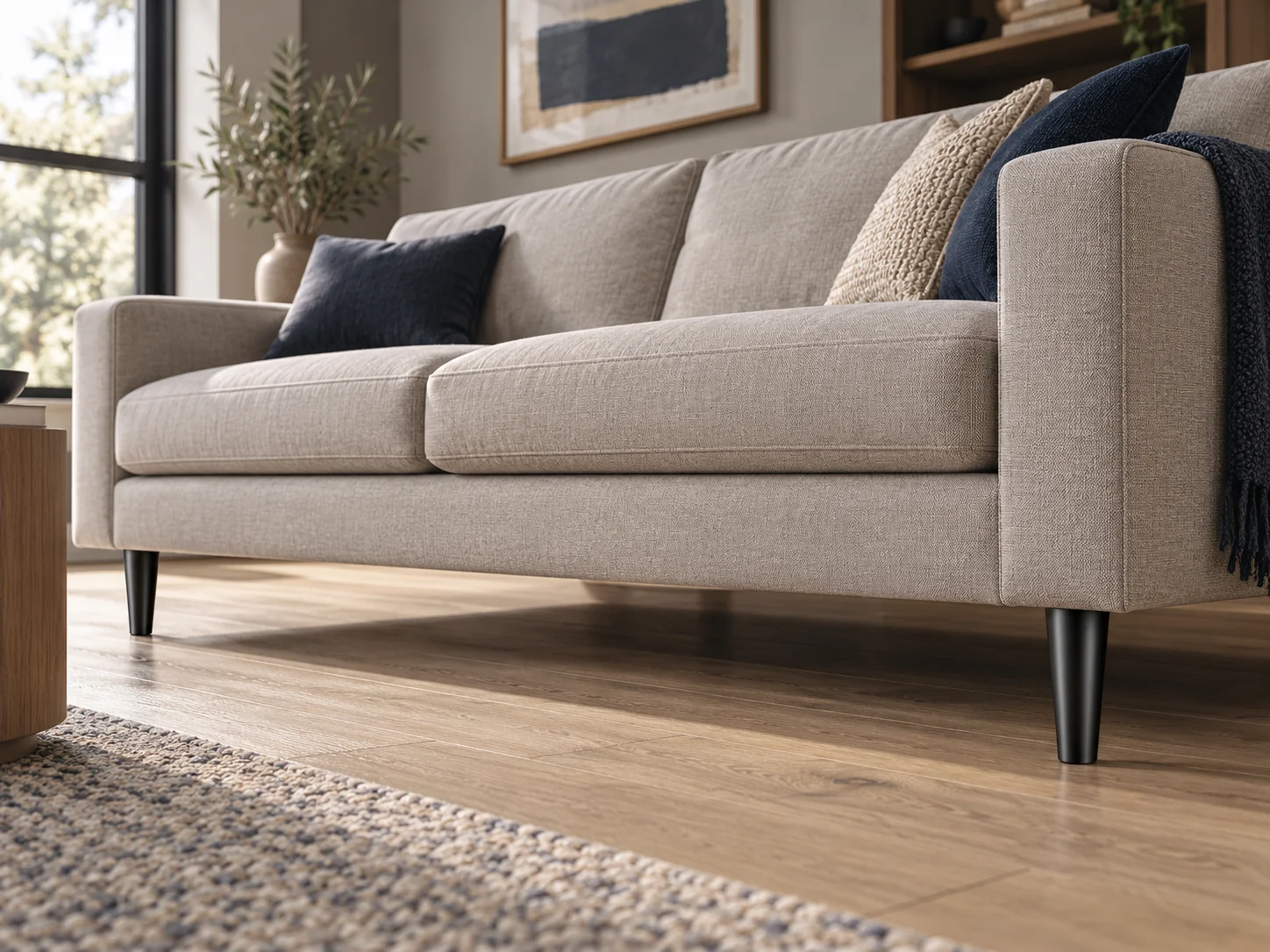 Sofa Leg · Two installed legs at floor level