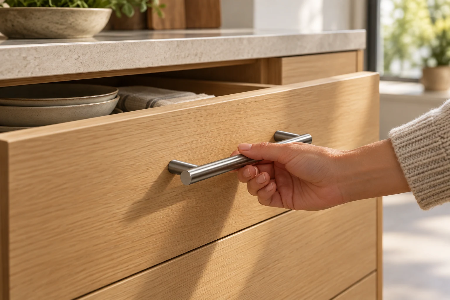Two-post Bar Pull · Gripping the bar to open a drawer