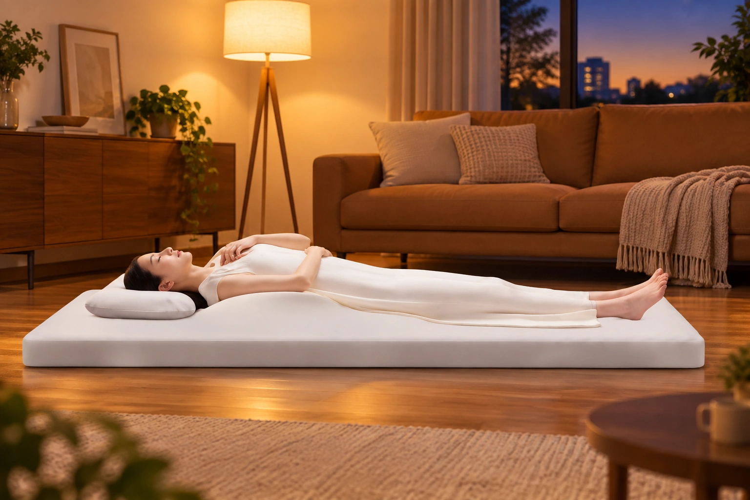 Anshui Air-Stretching Mat: Warm evening living room