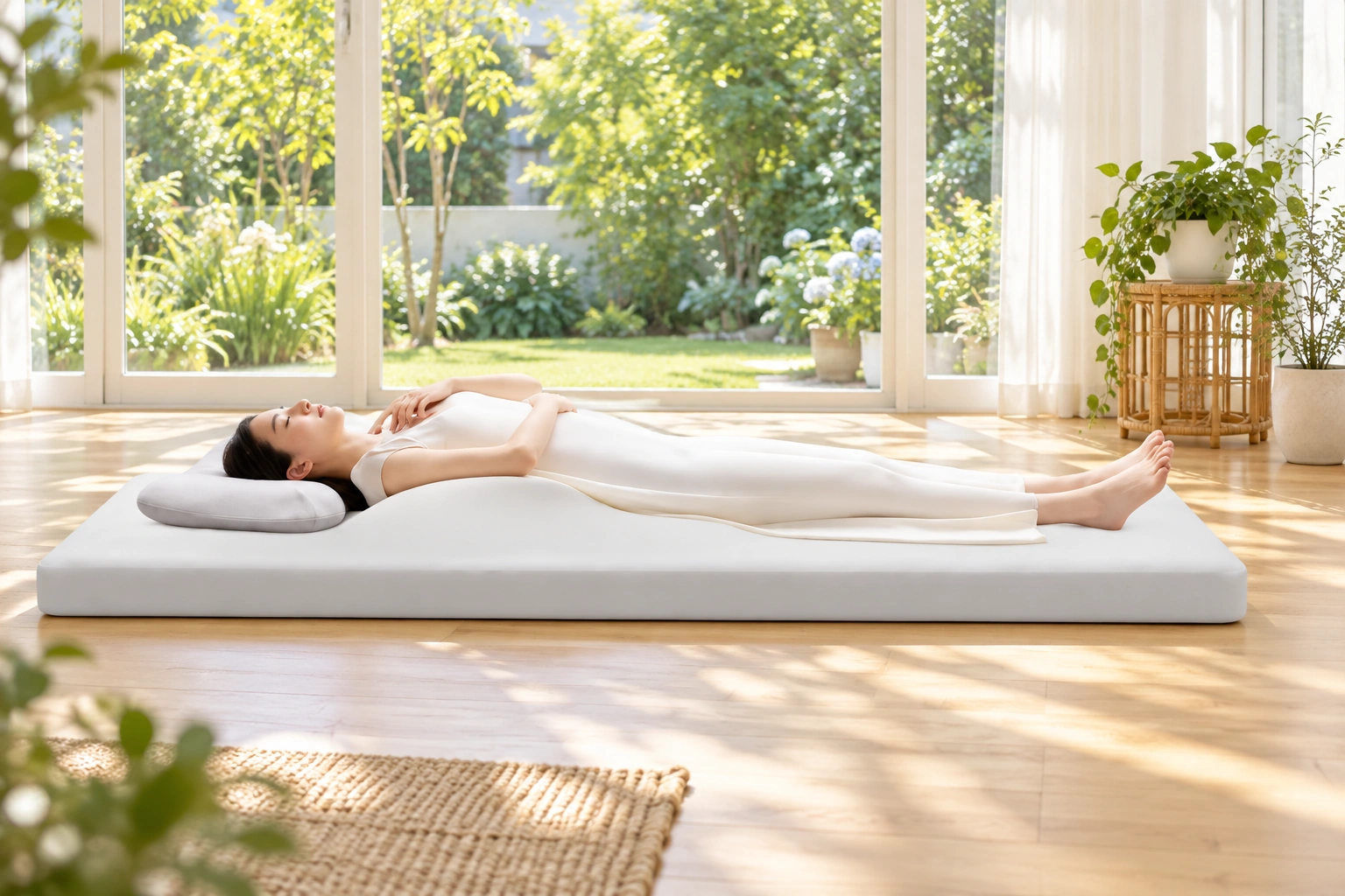 Anshui Air-Stretching Mat: Light oak sunroom