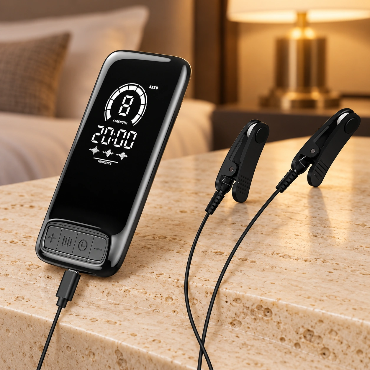 Anshui CES Ear-Clip Device: Hotel nightstand