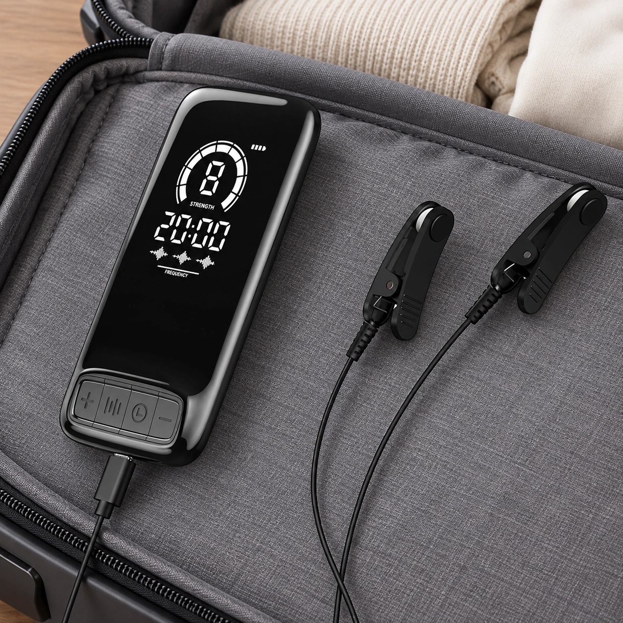 Anshui CES Ear-Clip Device: Open suitcase packing