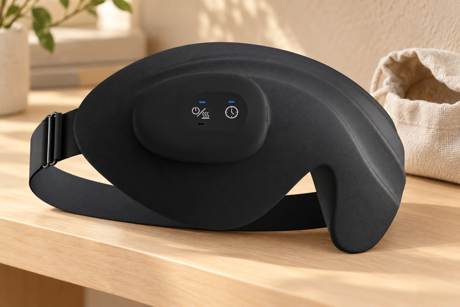 Anshui Washable Heated Eye Mask: Shelf beside open pouch