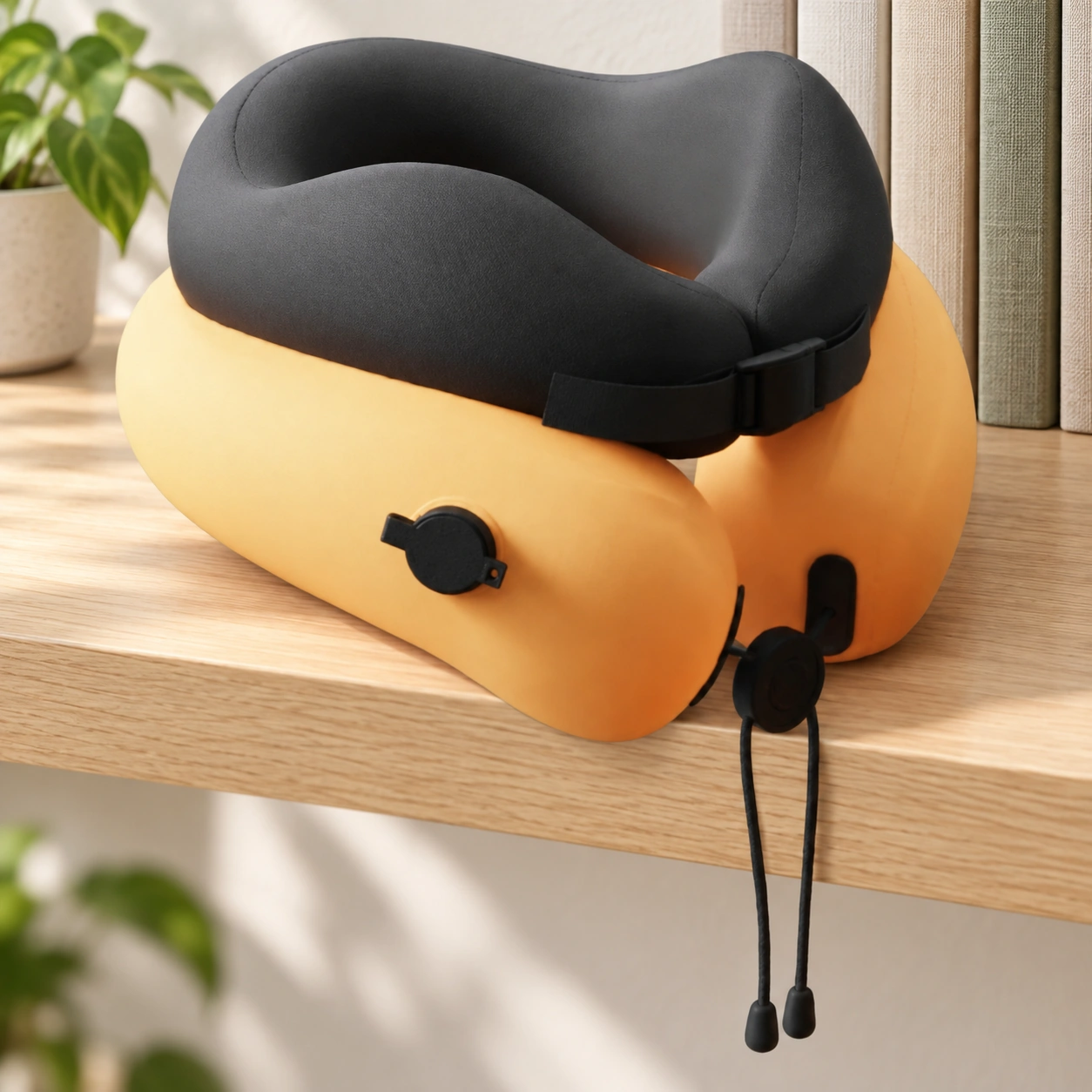 Anshui Inflatable Neck Pillow: Scene illustration | Reading shelf scene