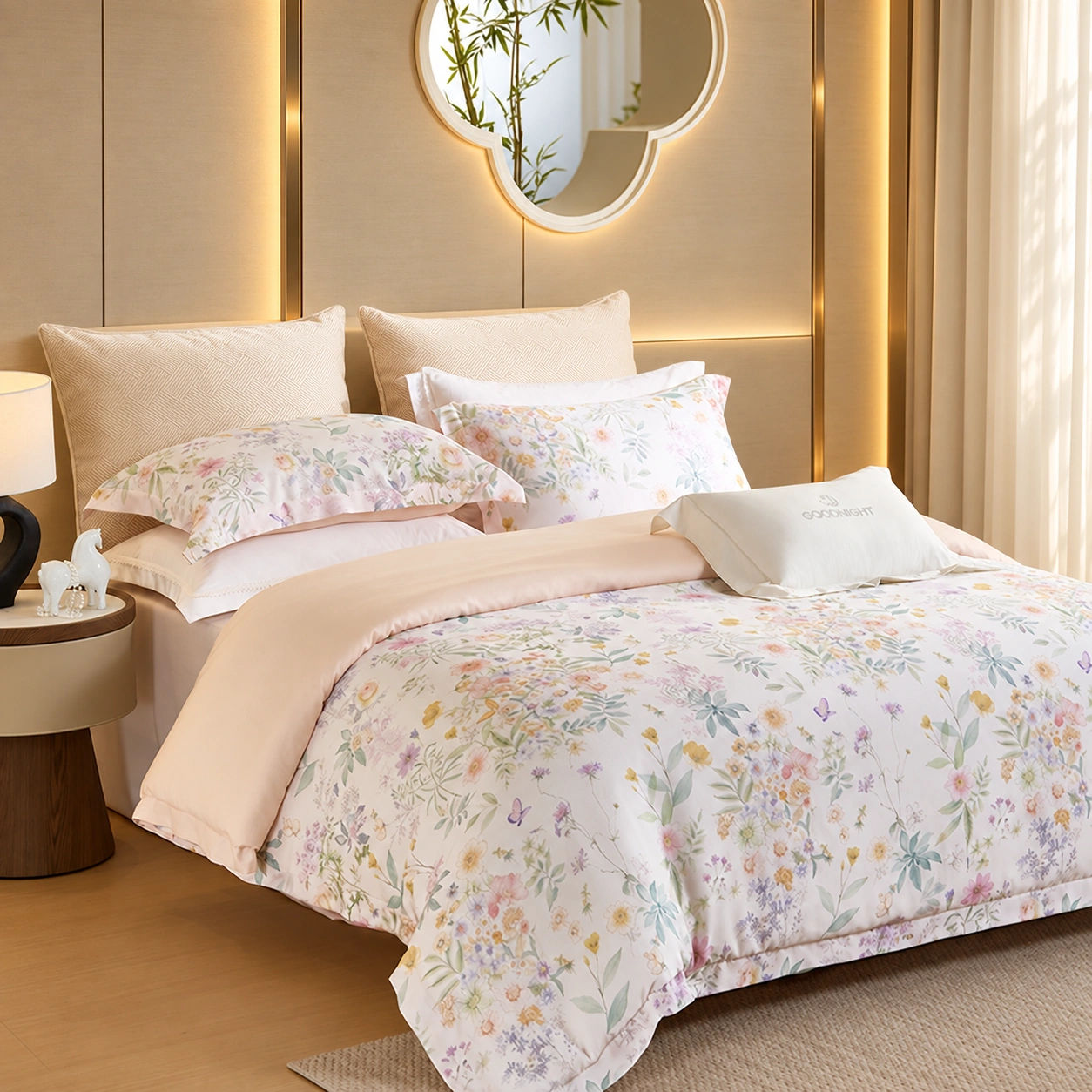 Chun Zhi Cai Four-Piece Bedding Set: Hotel room display