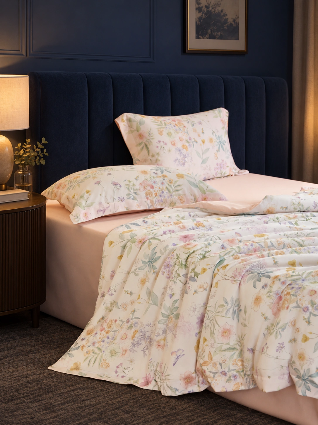Chun Zhi Cai Tiansi Summer Quilt: Quiet navy night bedroom
