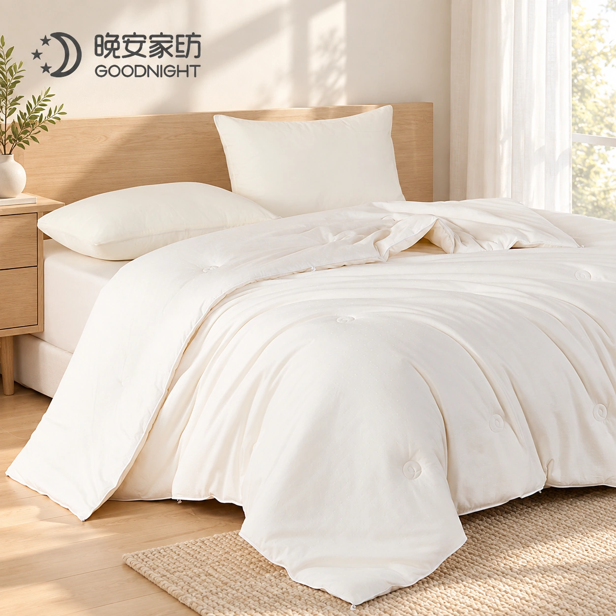 Cotton Jacquard Soy-Fiber Spring/Autumn Quilt: Bright oak bedroom · Scene illustration