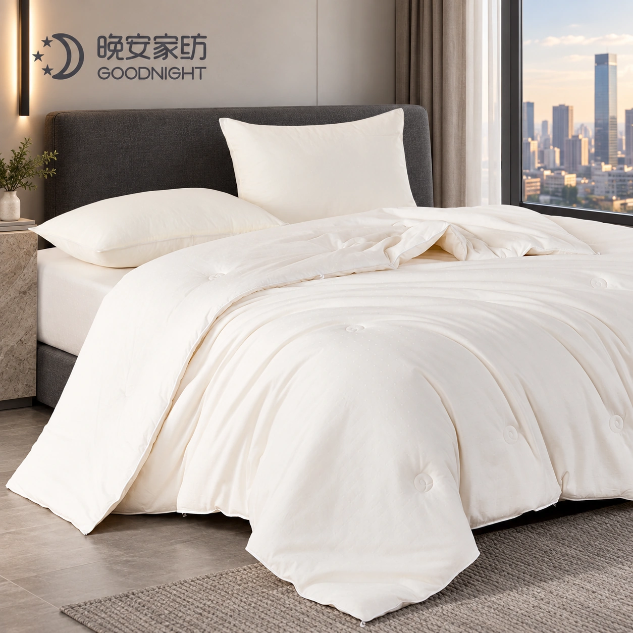 Cotton Jacquard Soy-Fiber Spring/Autumn Quilt: Modern city bedroom · Scene illustration
