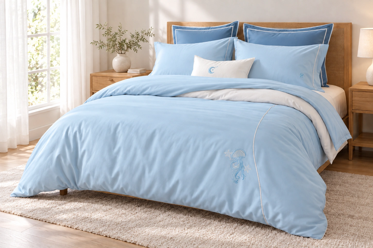 Lanhai Liuguang Four-Piece Bedding Set: Oak bedroom in morning light