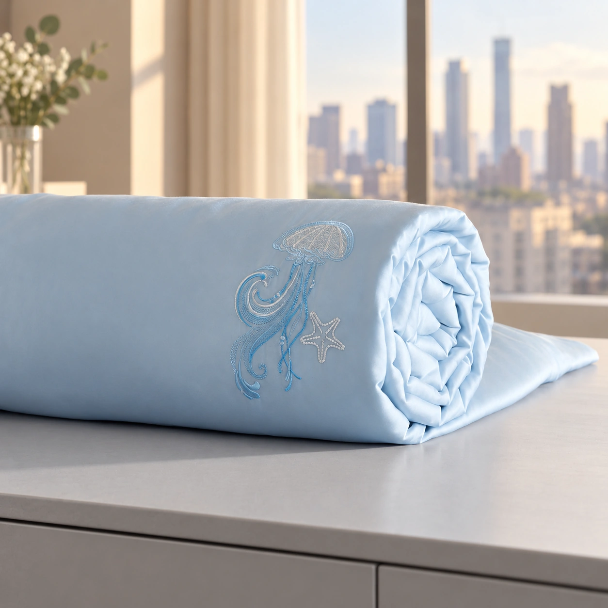 Lanhai Liuguang Canbao Summer Quilt: High-rise apartment bedroom