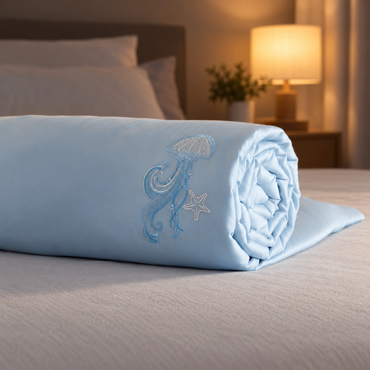 Lanhai Liuguang Canbao Summer Quilt: Evening bedside display