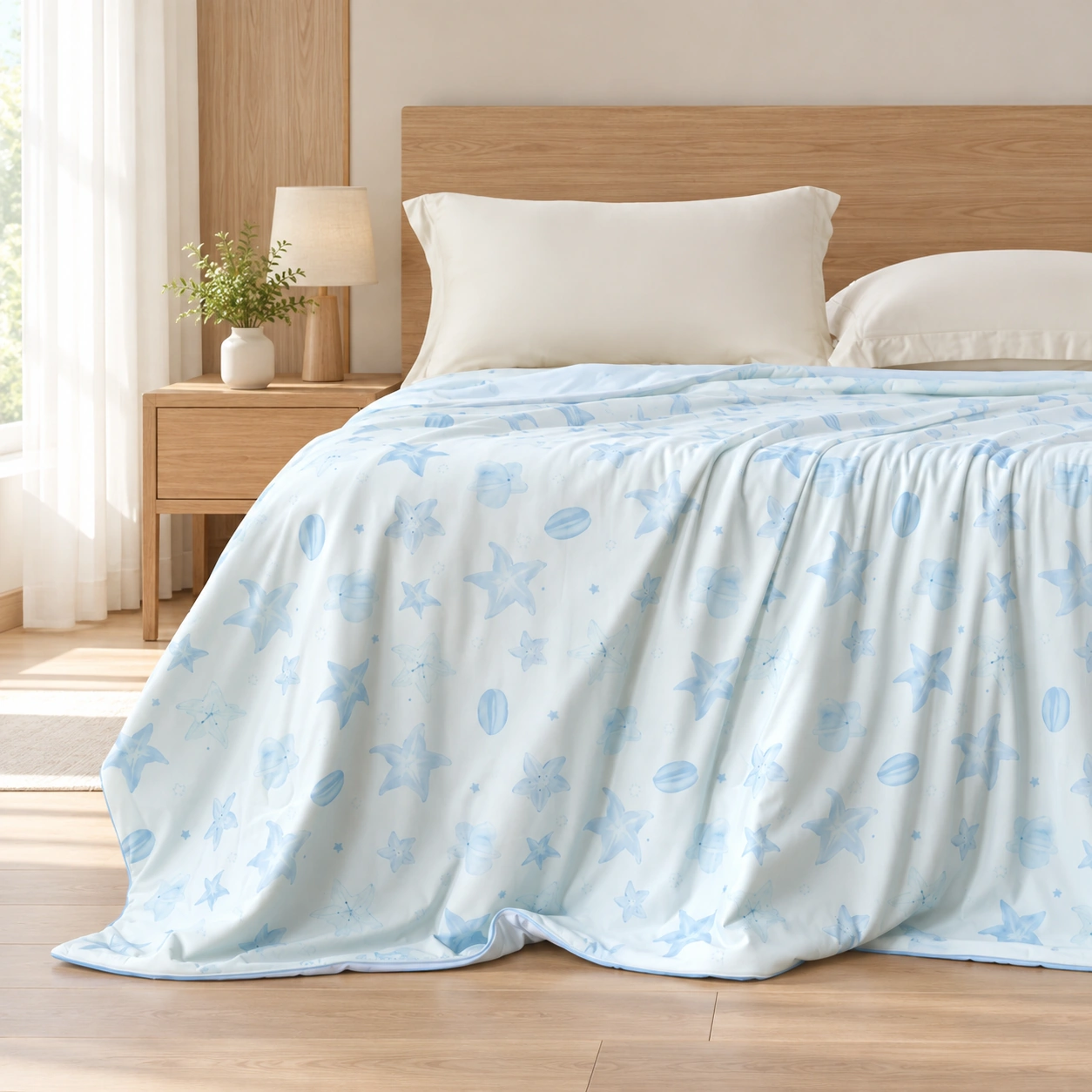 Lanxing Printed Summer Quilt: Oak bedroom setting