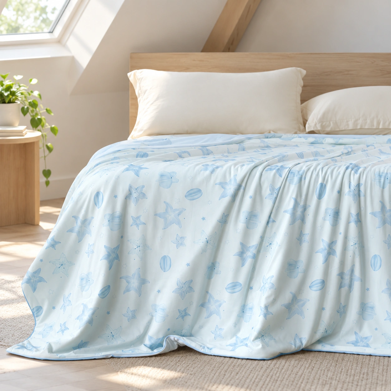 Lanxing Printed Summer Quilt: Loft bedroom setting