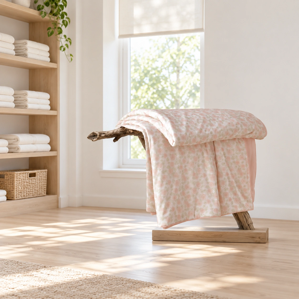 Meixiang Printed Summer Quilt: Bright linen room