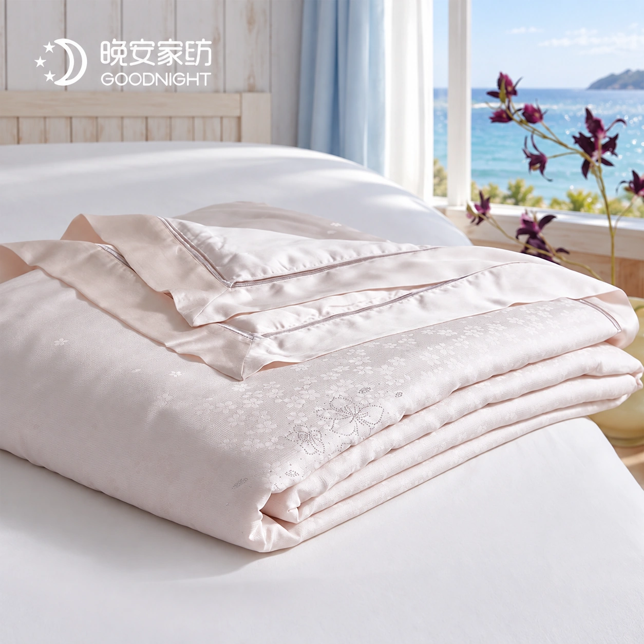 Nicai Tiansi Canbao Summer Quilt — Pink: Coastal daytime bedroom · Scene illustration