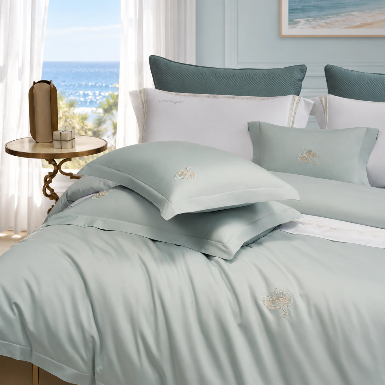 Pingbu Qingyun Four-Piece Bedding Set: Coastal bedroom