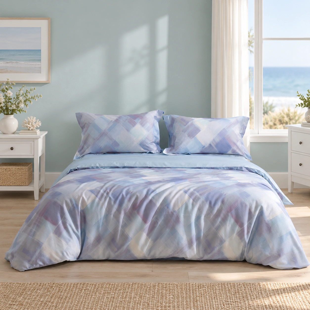 Qianlan Geyun Four-Piece Bedding Set: Coastal bedroom