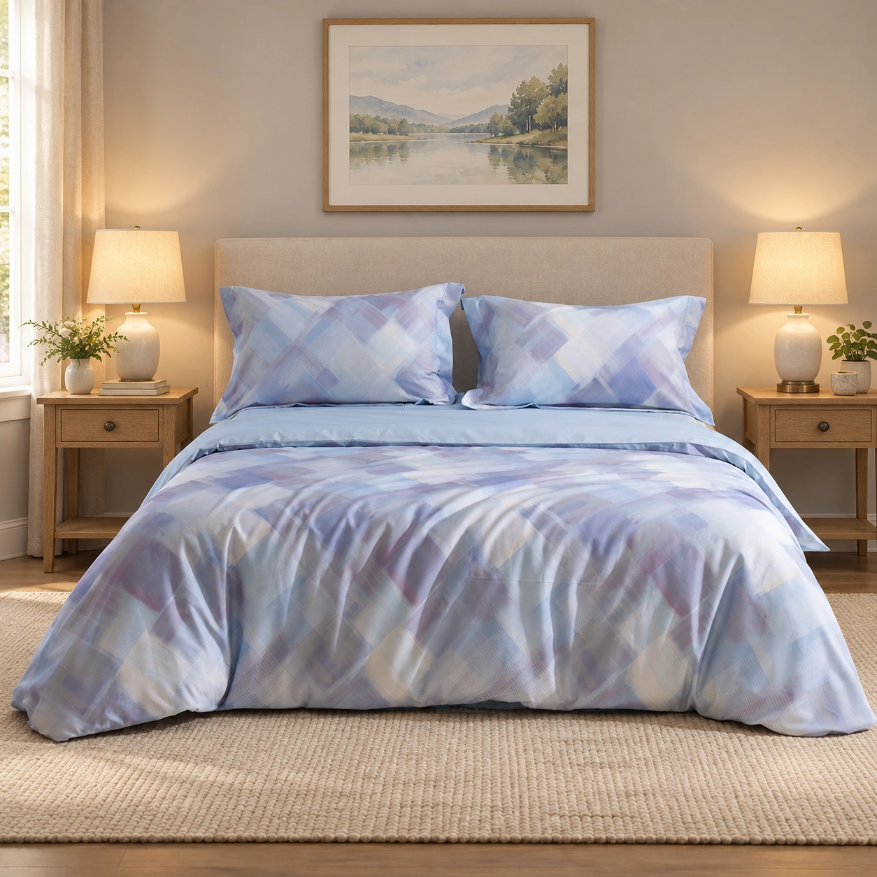 Qianlan Geyun Four-Piece Bedding Set: Cozy guest room