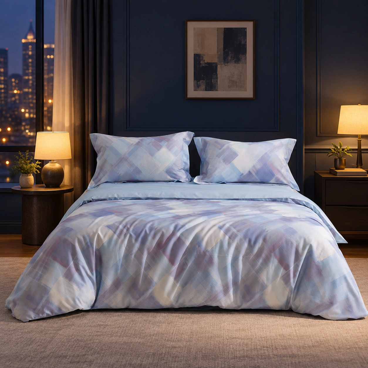 Qianlan Geyun Four-Piece Bedding Set: Night bedroom