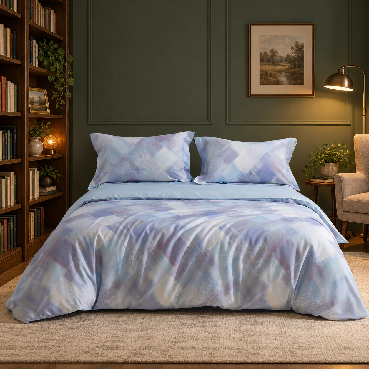Qianlan Geyun Four-Piece Bedding Set: Reading bedroom