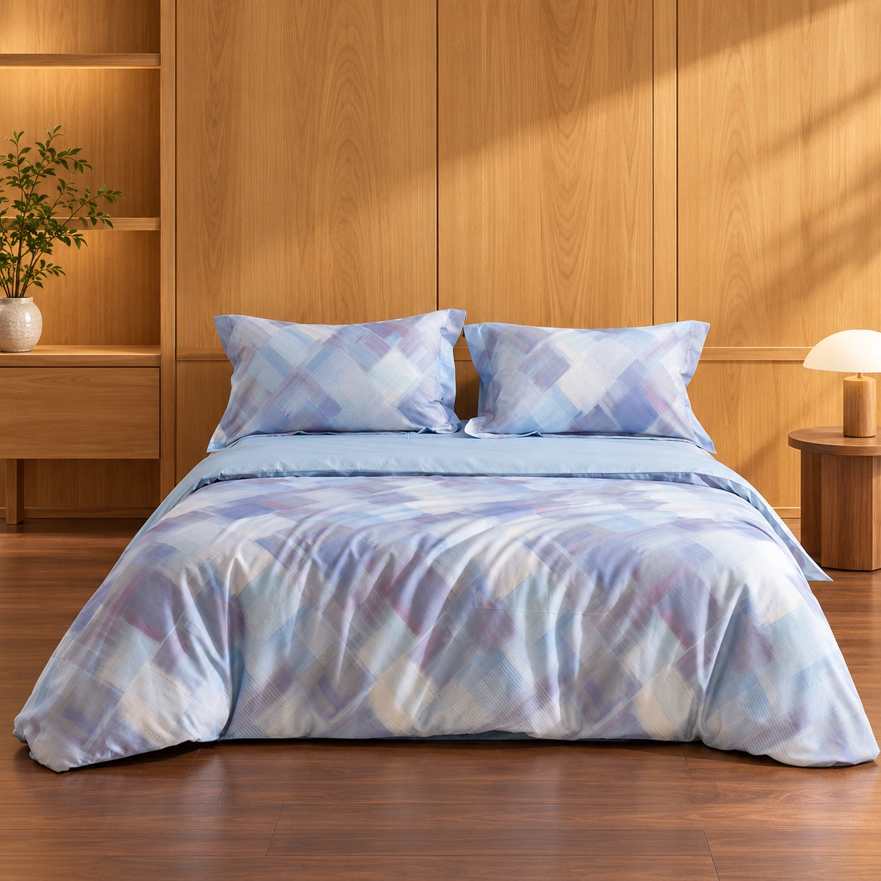 Qianlan Geyun Four-Piece Bedding Set: Wood showroom
