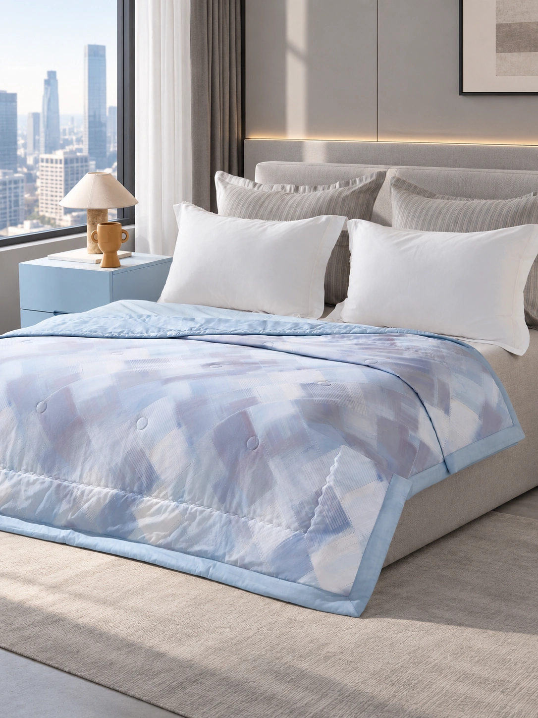 Qianlan Geyun Tiansi-Cotton Summer Quilt: City high-rise bedroom