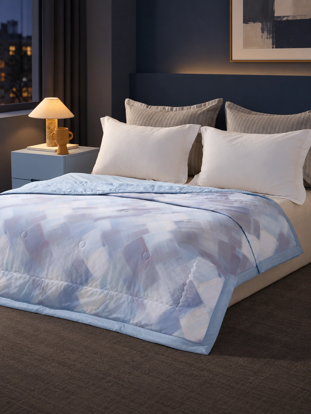 Qianlan Geyun Tiansi-Cotton Summer Quilt: Quiet navy night bedroom