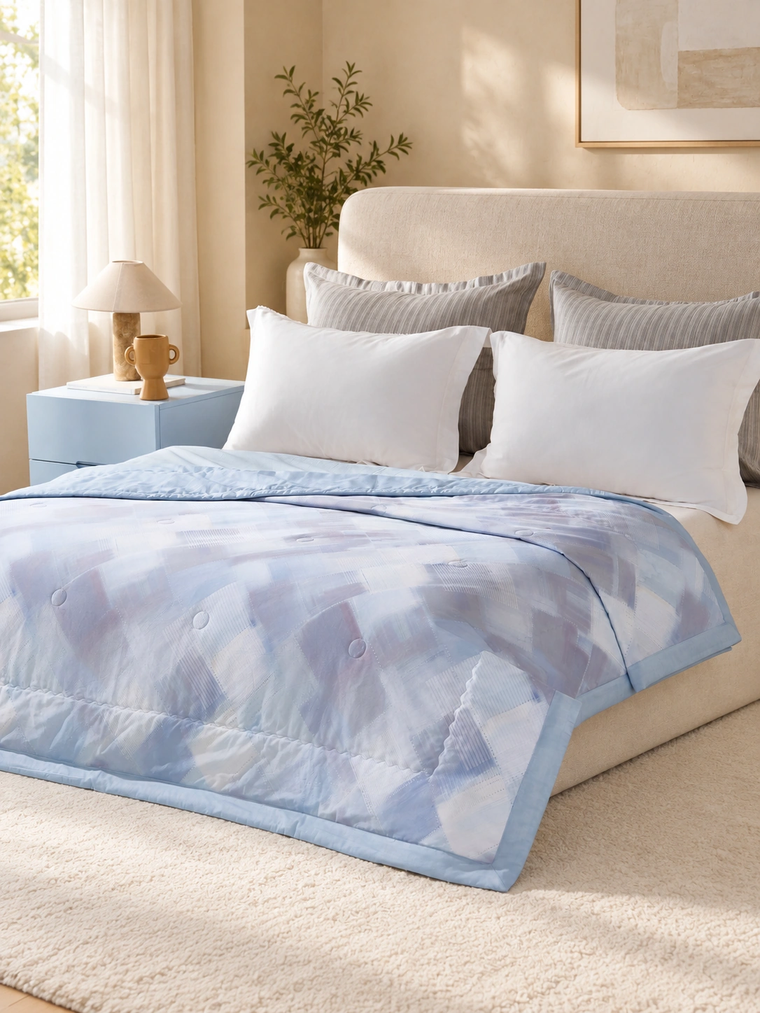 Qianlan Geyun Tiansi-Cotton Summer Quilt: Warm neutral guestroom