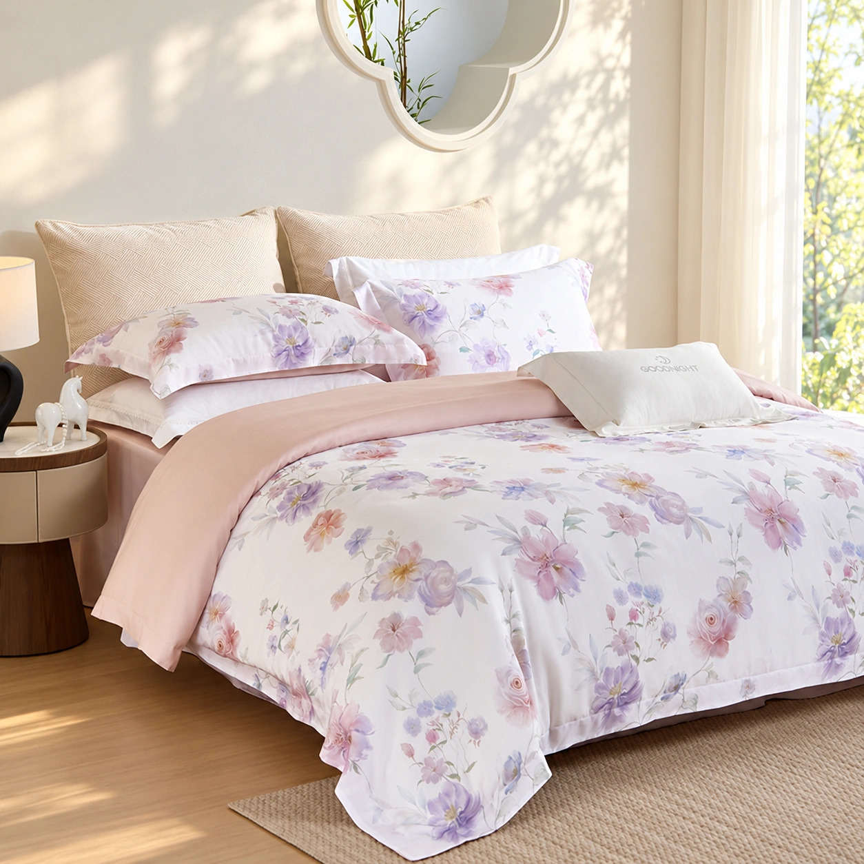 Randuo Four-Piece Bedding Set: Daylight bedroom display