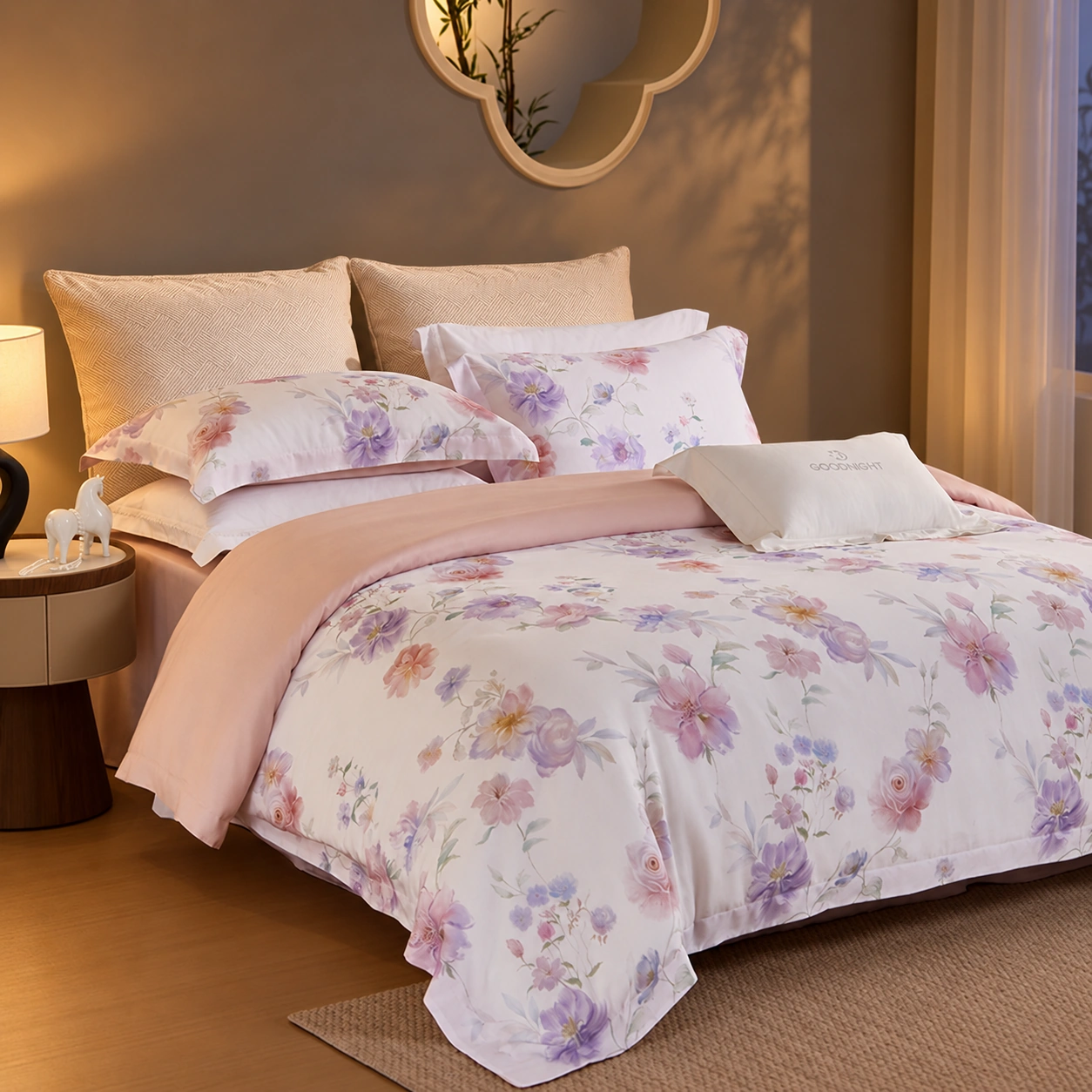 Randuo Four-Piece Bedding Set: Night bedroom display