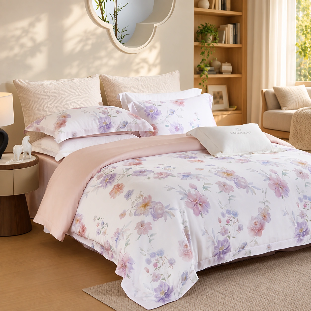 Randuo Four-Piece Bedding Set: Reading-room bedroom display