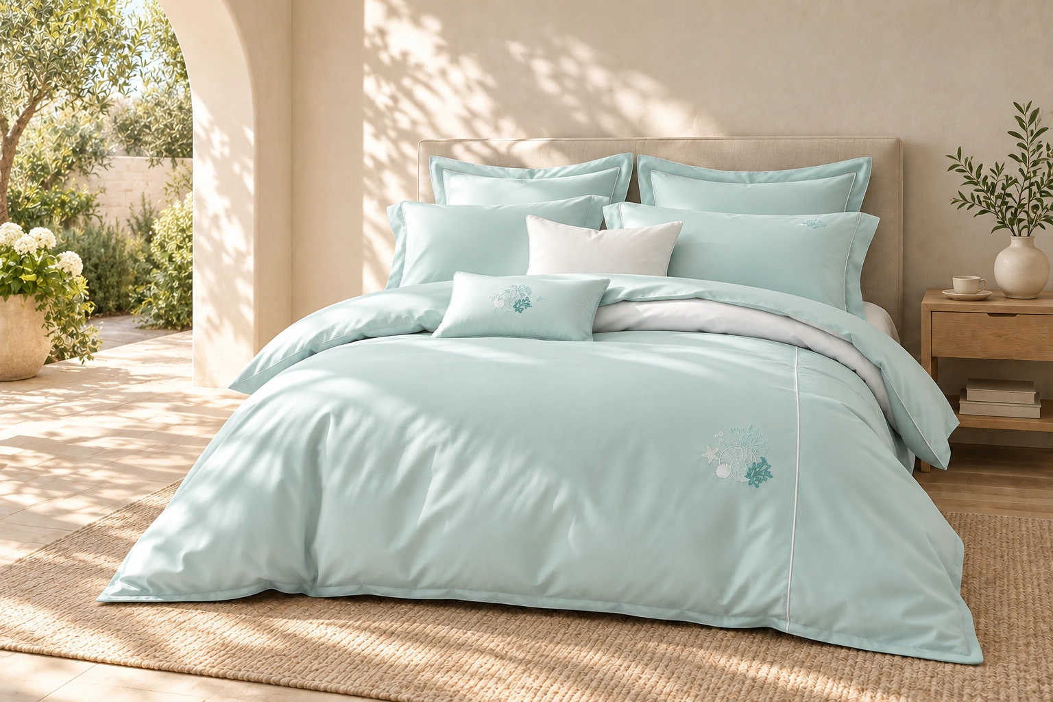 Shanhu Mengjing Four-Piece Bedding Set: Courtyard garden bedroom