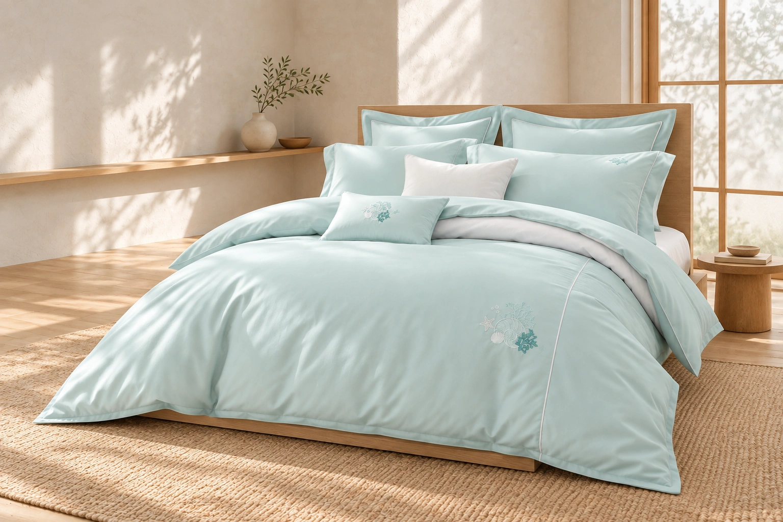 Shanhu Mengjing Four-Piece Bedding Set: Japandi platform bedroom