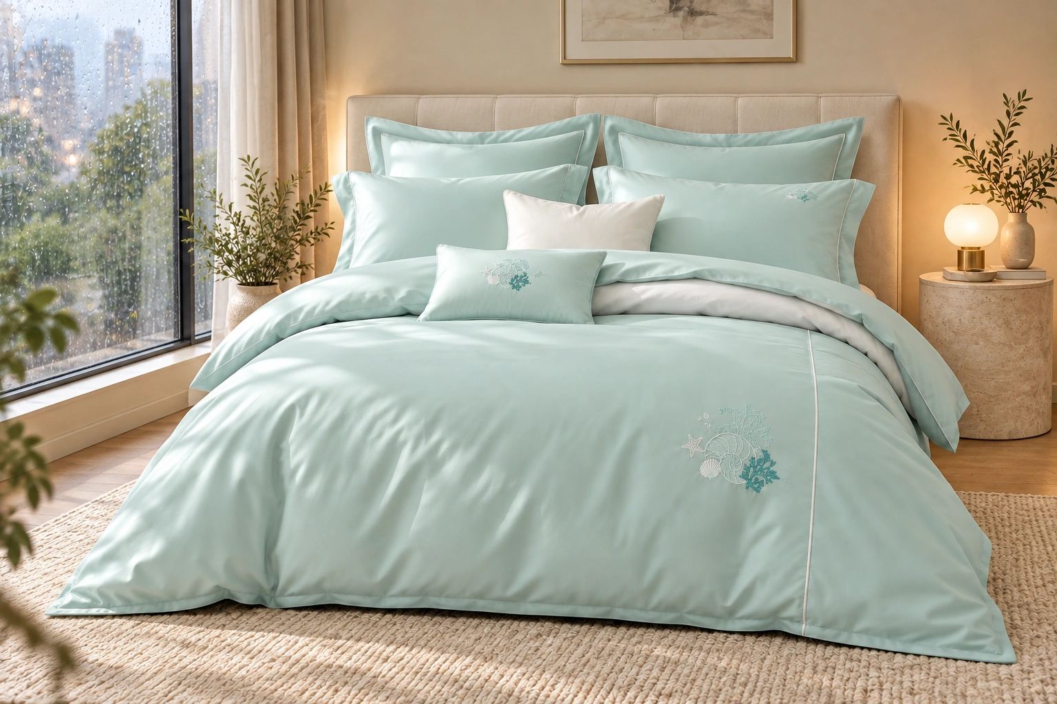 Shanhu Mengjing Four-Piece Bedding Set: Rainy apartment bedroom