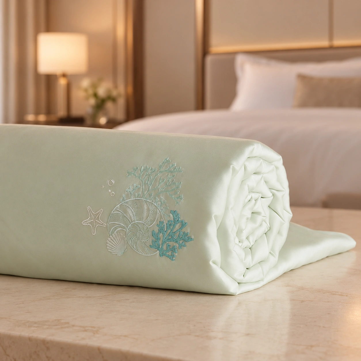 Shanhu Mengjing Canbao Summer Quilt: Hotel room display