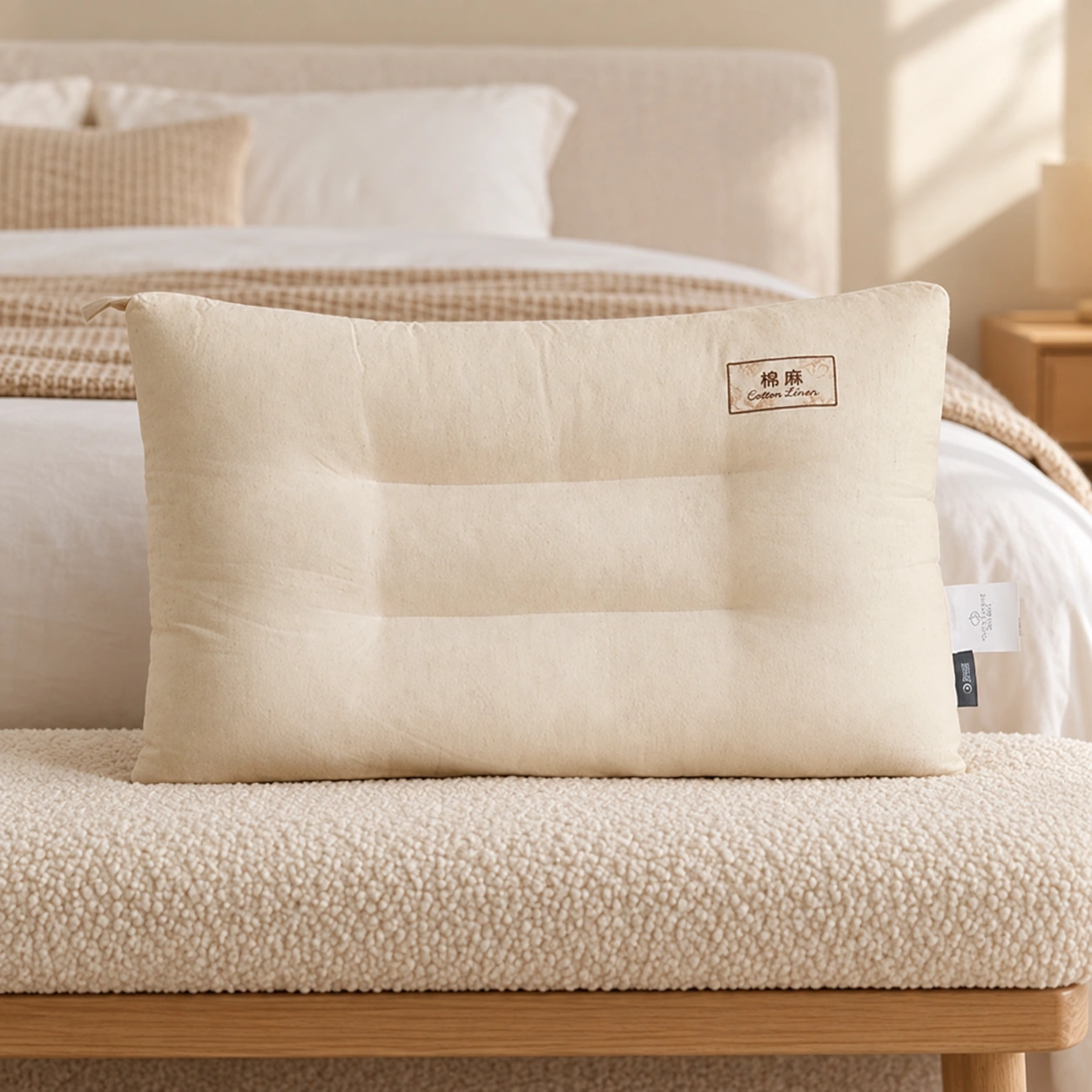Shuxin Tiansi-Linen Pillow: Bouclé bedroom bench