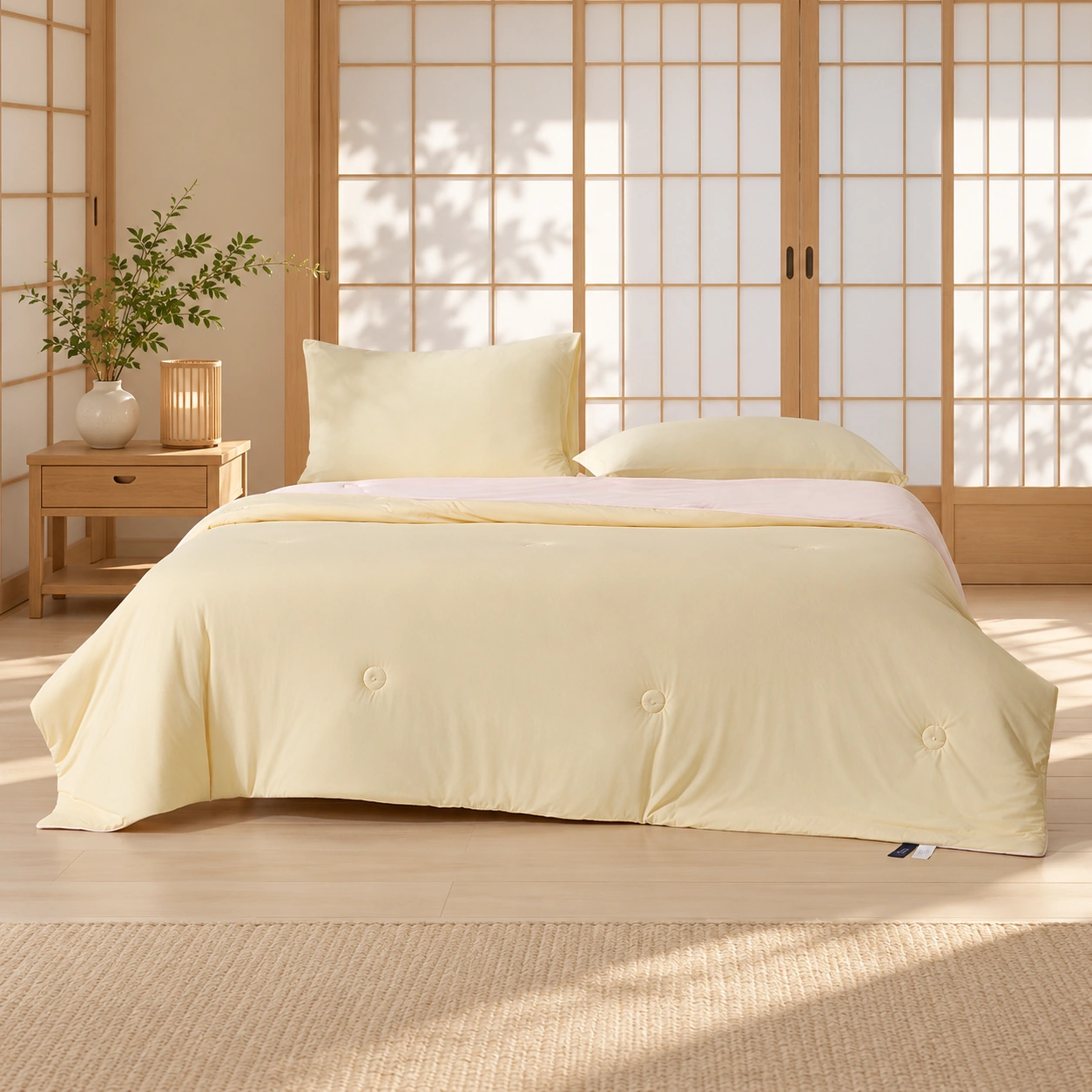 Sou Xiaoliang Summer Quilt: Scene illustration · Japanese light-wood lattice bedroom