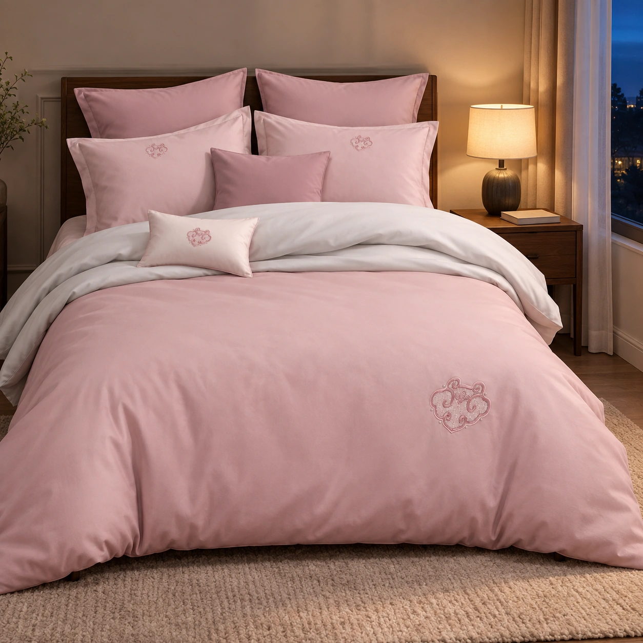 Suisui Ruyi Four-Piece Bedding Set: Evening reading bedroom