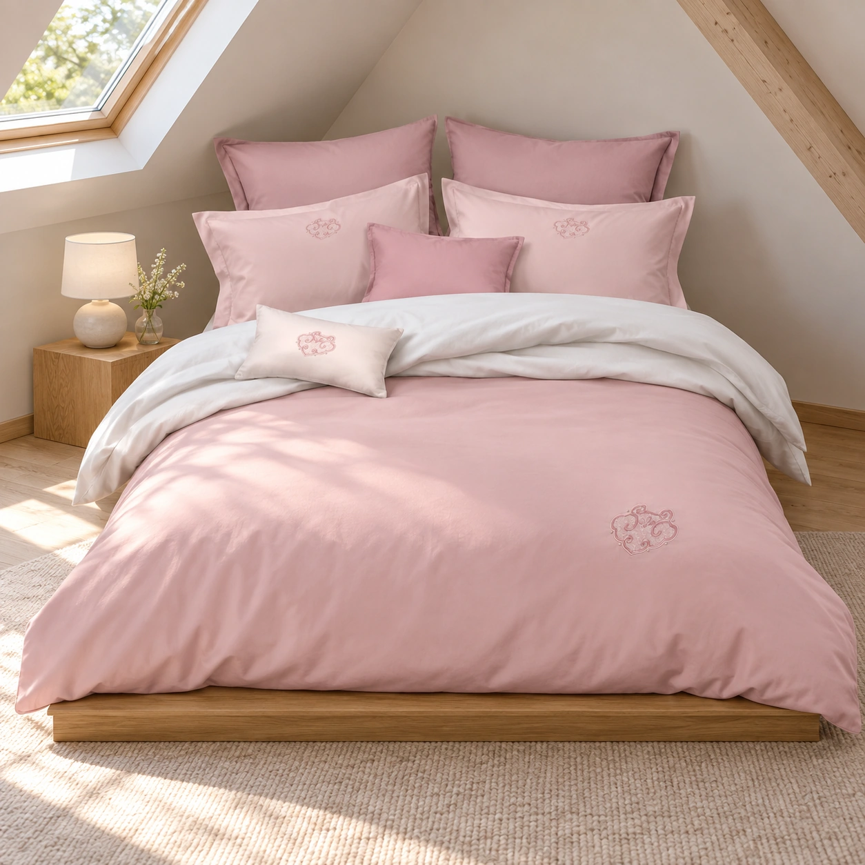 Suisui Ruyi Four-Piece Bedding Set: Attic skylight bedroom