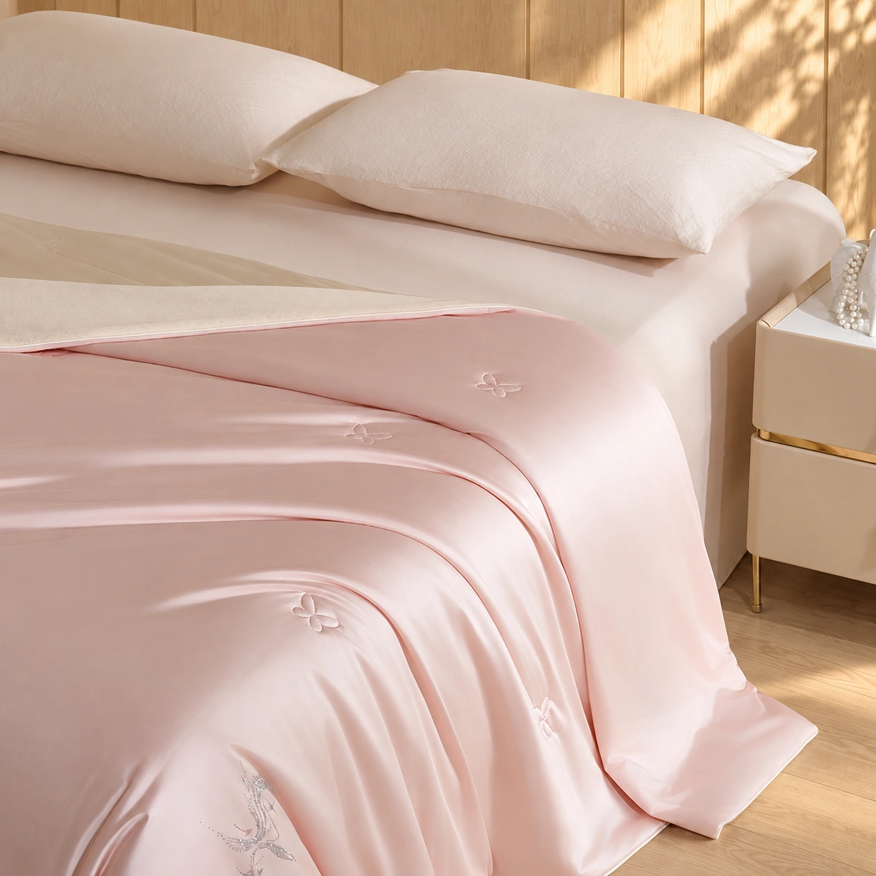 Xingkong Canbao Summer Quilt: Scene illustration · Oak paneled bedroom
