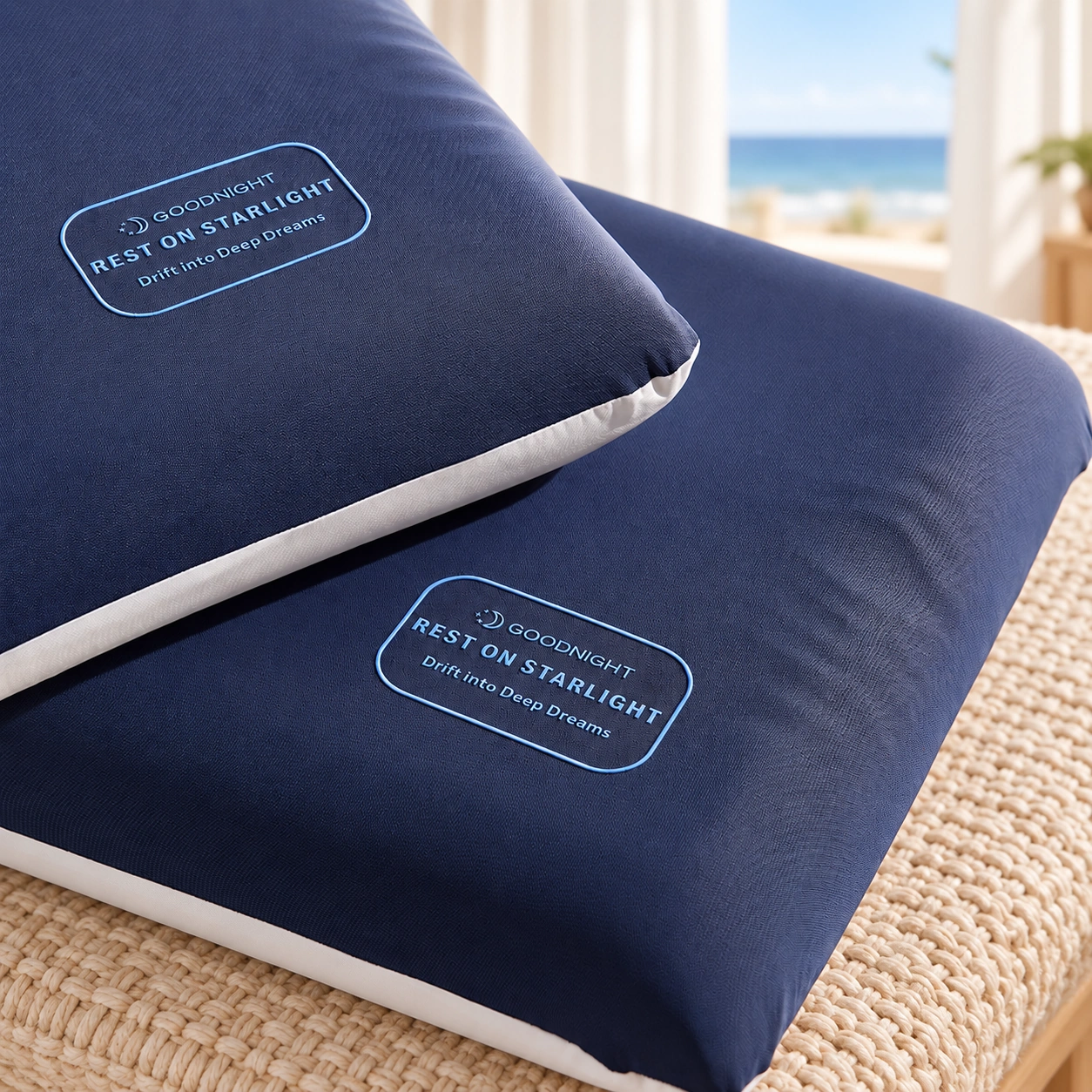 Xingkong Washable Silicone Pillow: Coastal guest-room bench