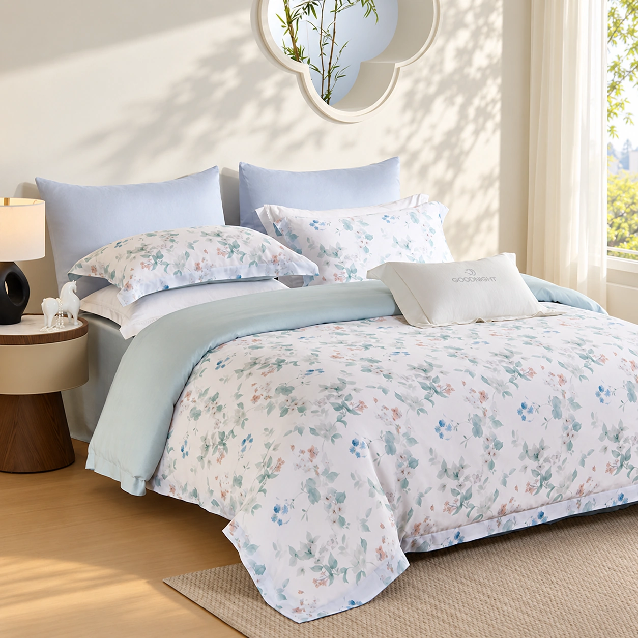 Yanxi Four-Piece Bedding Set: Daylight bedroom display