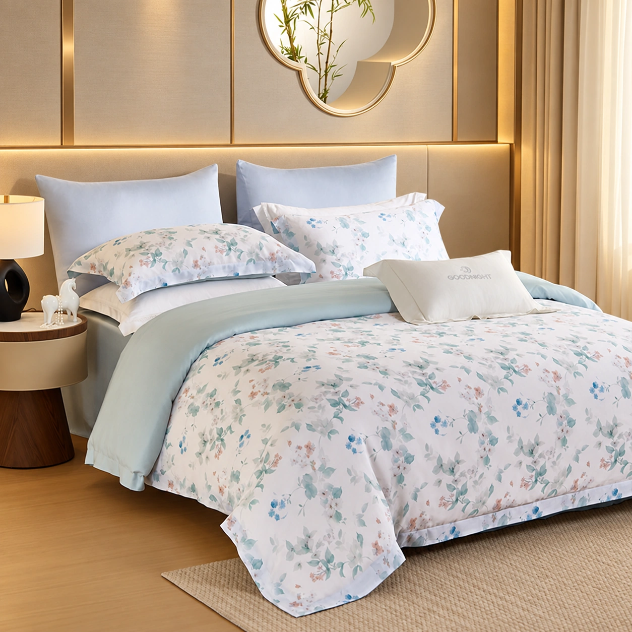Yanxi Four-Piece Bedding Set: Hotel room display