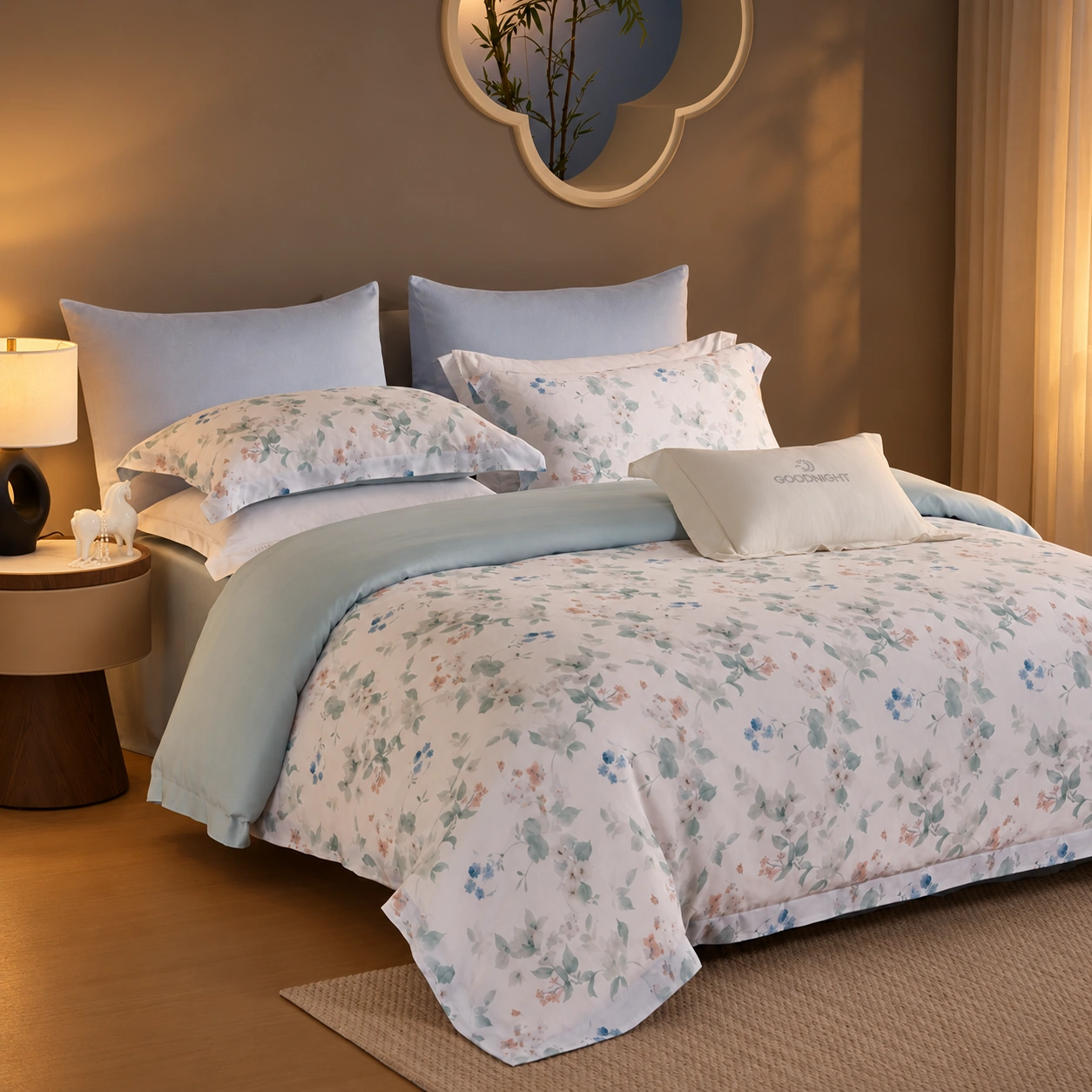 Yanxi Four-Piece Bedding Set: Night bedroom display