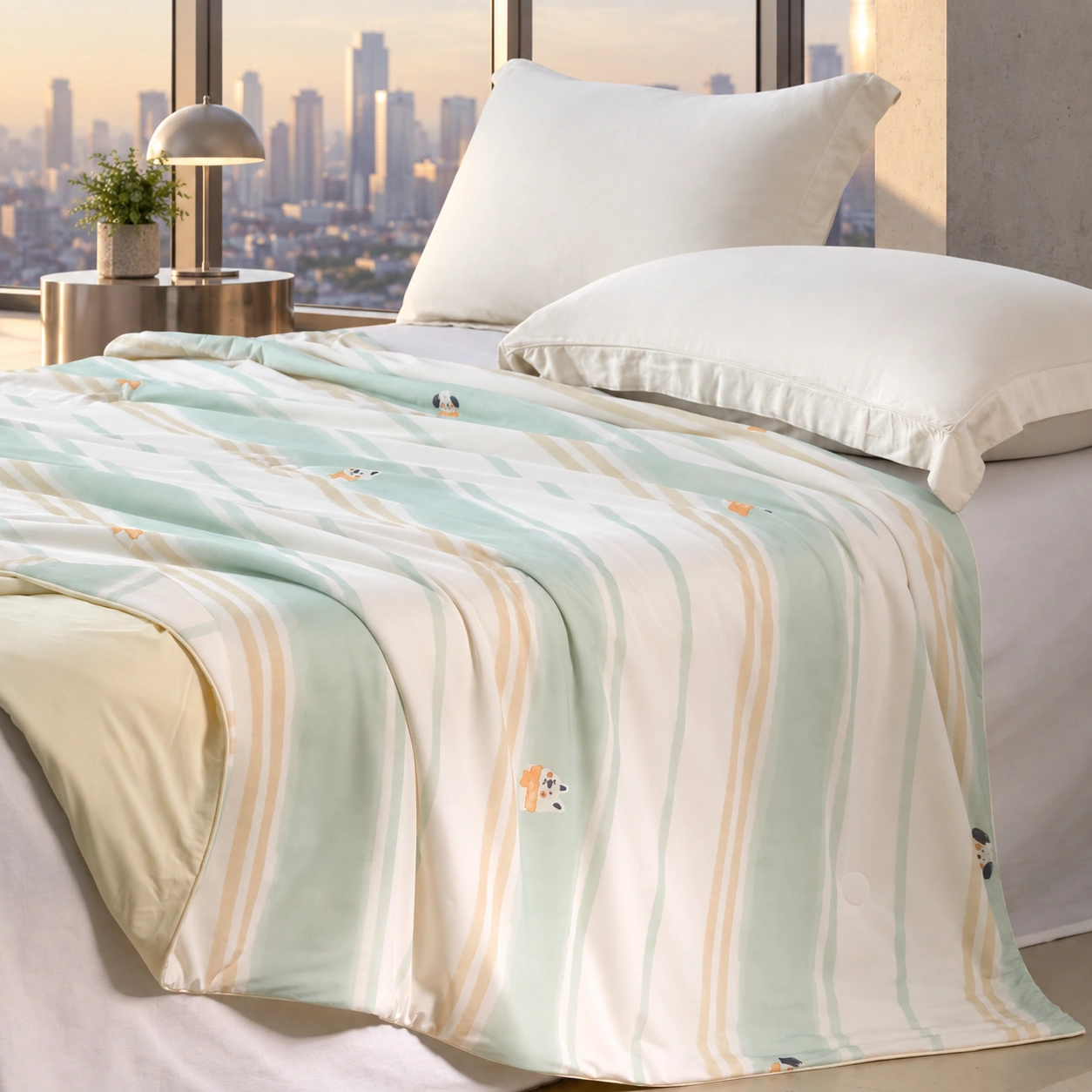 Yunlv Printed Summer Quilt: High-rise bedroom